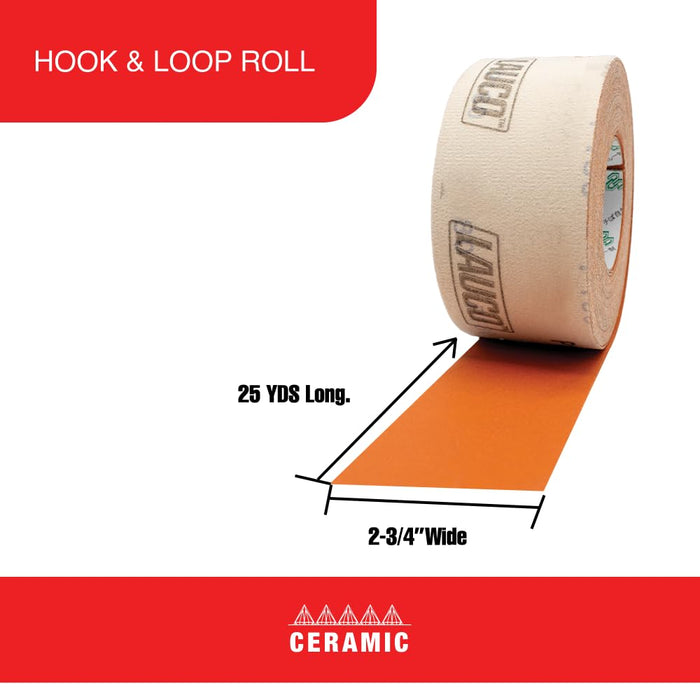 LAUCO Premium 180 Grit Ceramic Grain Hook & Loop Sanding Roll Each 2.75" x 25 Yard - Hook & Loop Continuous Longboard Sandpaper for Automotive and Woodworking