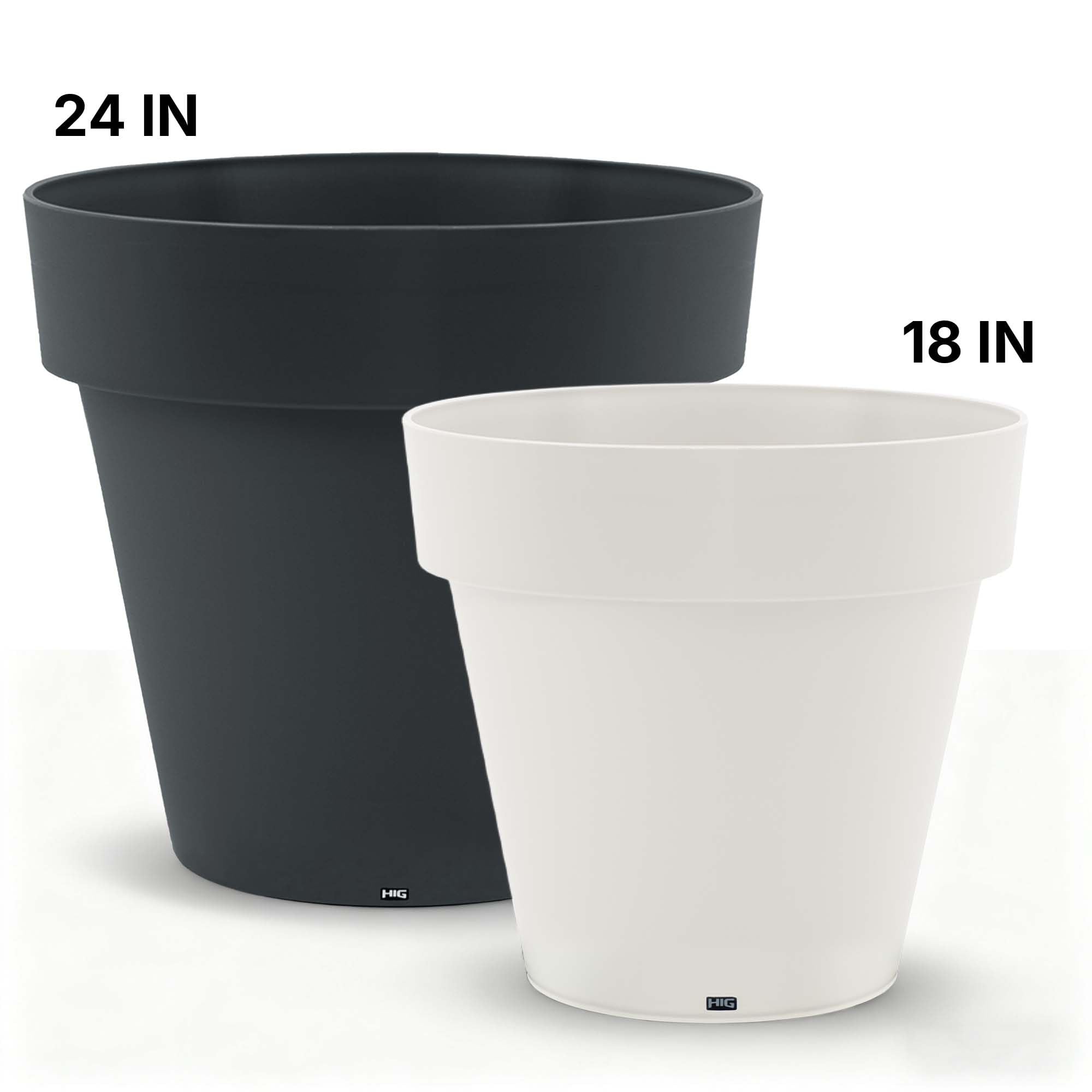 Classic Round Plastic Plant Pot with Wide Lip, Lightweight UV Resistant Flower Pot with Drainage Holes, Indoor & Outdoor Planter for Herbs, Vegetables & Flowers (2 Pack) (DARK GREY, 22 INCH) 36029