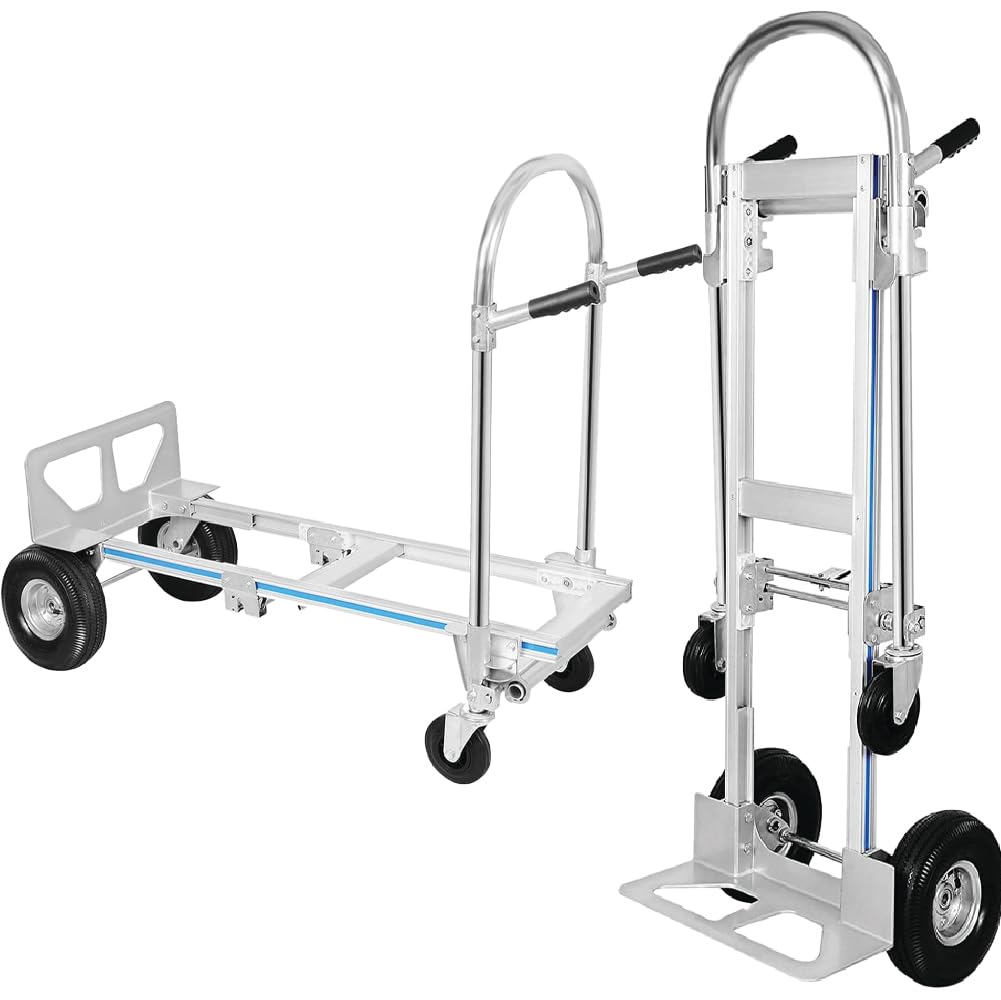 Aluminum Hand Truck and Dolly, 2 in 1 Design 550 Lbs Capacity, Lightweight Frame, Industrial Collapsible Cart, Dolly Cart with Rubber Wheels for Transport and Moving in Office, Warehouse, and More