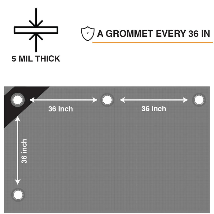 Heavy Duty Tarp 5 MIL Multipurpose UV Resistant, Waterproof Protective Tarp Cover with Metal Grommets and Reinforced Edges - for Roof, Camping, Patio, Boat, Car (Silver/Black, 10ft x 10ft) 69590