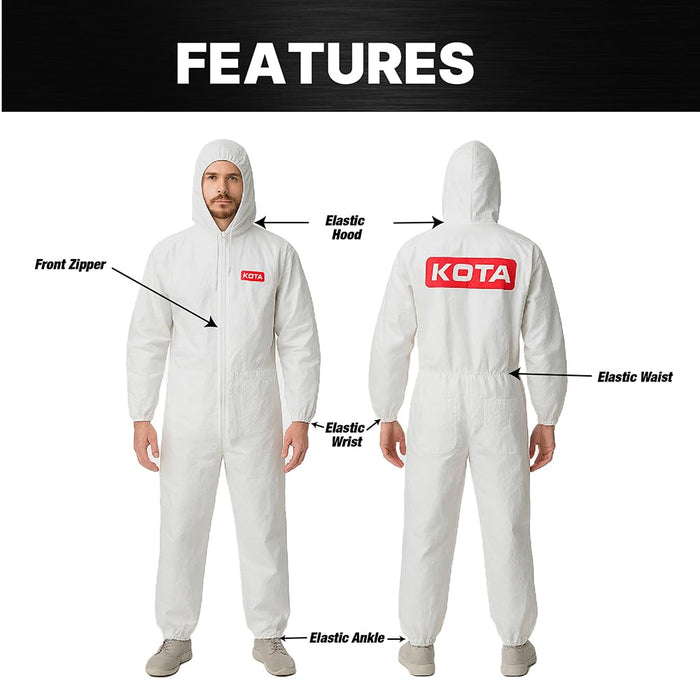 LAUCO White Polyester Reusable Paint Coverall Spray Suit with Hood – Lint Free, Water Resistant, Washable Protective Coverall with Elastic Waist and Wrist – XX-Large, Pack of 1