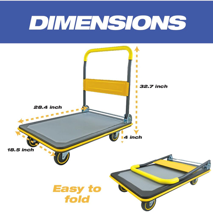 LAUCO Heavy Duty Foldable Push Cart Dolly, Flat Bed Cart, Push Dolly, Platform Cart w/Wheels, Moving Platform Hand Truck, Foldable for Easy Storage and 360 Degree Swivel Wheels, Flat Carts (660 Lbs)