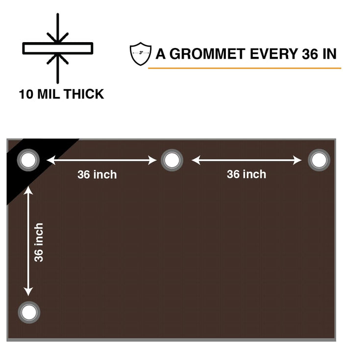 Heavy Duty Brown Tarp - 16ft x 20ft - 5 MIL Multipurpose UV Resistant, Waterproof Protective Tarp Cover with Metal Grommets and Reinforced Edges - for Roof, Camping, Patio, Boat, Car 38813