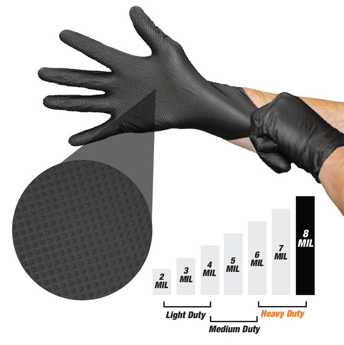 Heavy Duty Industrial Black Nitrile Gloves with Raised Diamond Texture, 8-mil, Latex Free, Powder Free (10, Large (Pack of 1000)) 87205