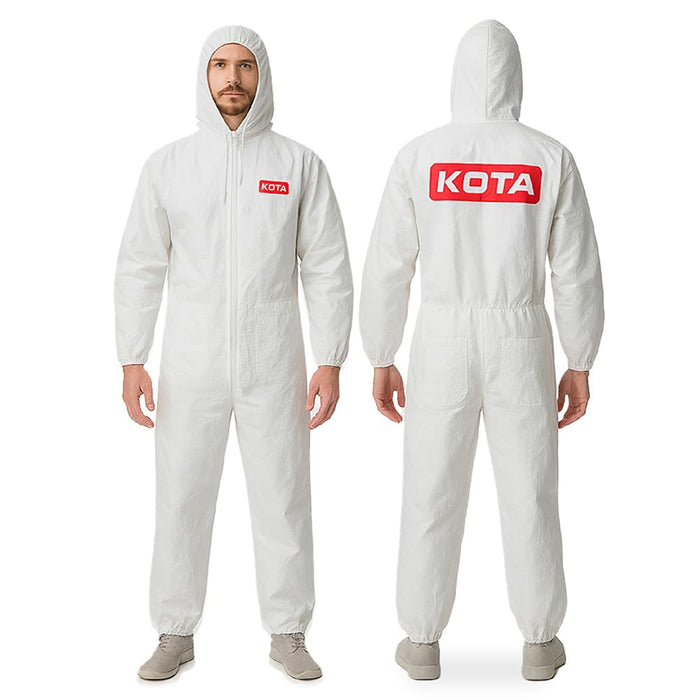 LAUCO White Polyester Reusable Paint Coverall Spray Suit with Hood, Elastic Waist and Wrist, Water Resistant, Lint Free, and Washable - X-Large, Pack of 1
