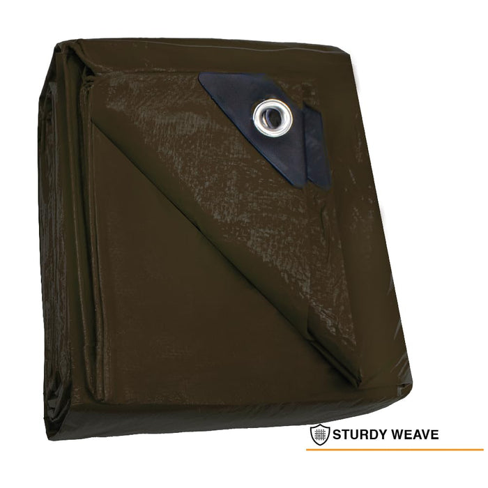 Heavy Duty Brown Tarp - 10ft x 20ft - 5 MIL Multipurpose UV Resistant, Waterproof Protective Tarp Cover with Metal Grommets and Reinforced Edges - for Roof, Camping, Patio, Boat, Car 38808