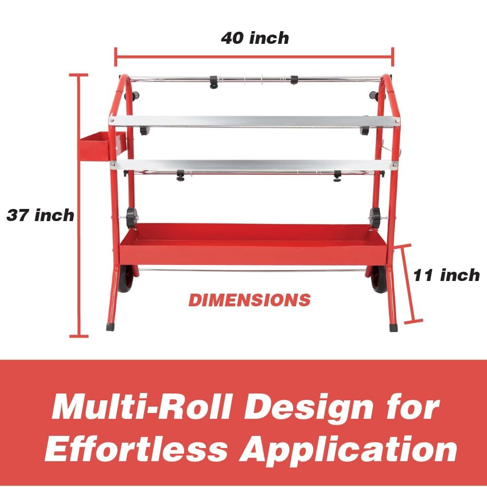 LAUCO 36" Mobile Masking Paper Machine with Storage Trays – Multi-Roll Masking Dispenser for Auto Body Paint, Car Repair & Collision Shop Prep (87277)