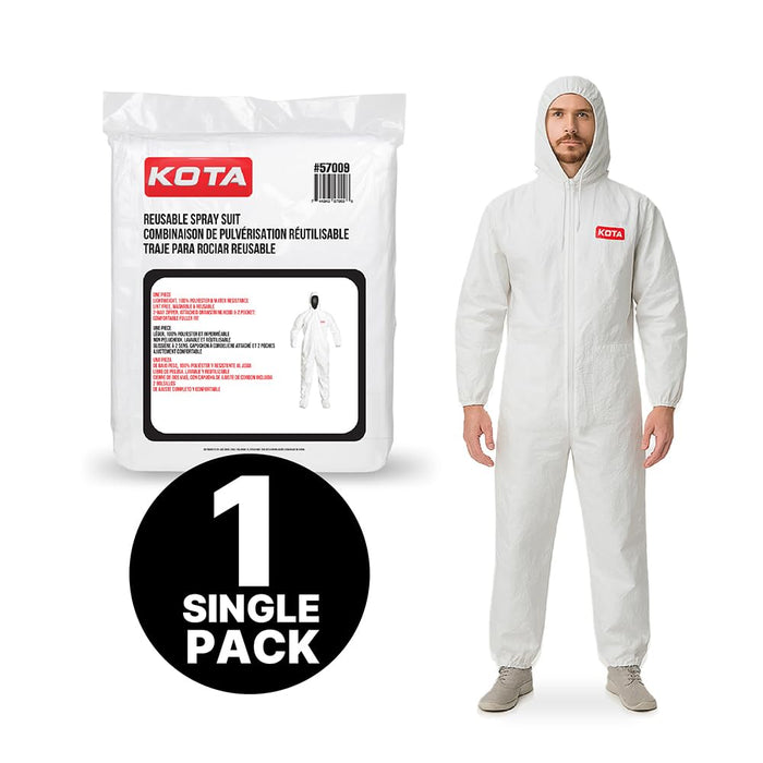LAUCO White Polyester Reusable Paint Coverall Spray Suit with Hood – Lint Free, Water Resistant, Washable Protective Coverall with Elastic Waist and Wrist – XX-Large, Pack of 1