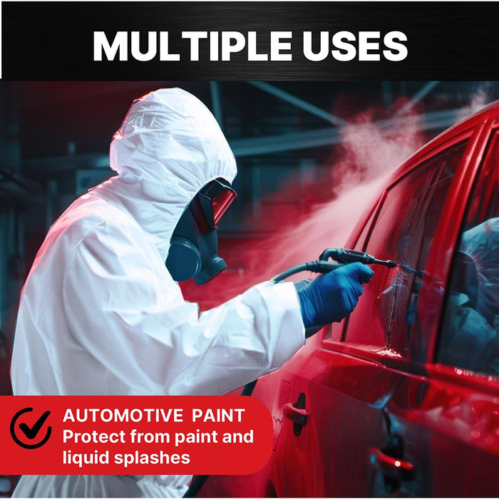 LAUCO White Polyester Reusable Paint Coverall Spray Suit with Hood – Lint Free, Water Resistant, Washable Protective Coverall with Elastic Waist and Wrist – XX-Large, Pack of 1
