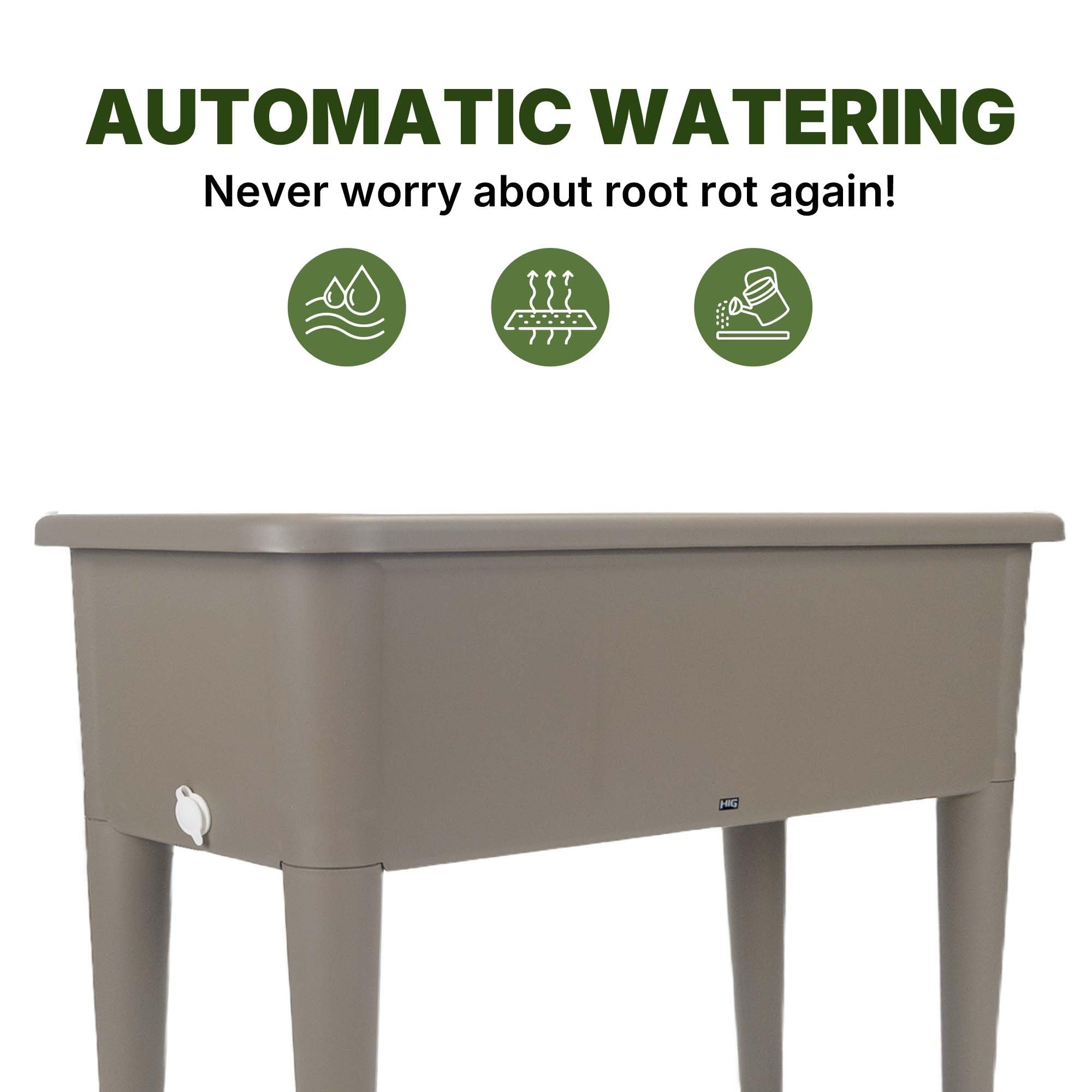 13.2 Gallon Self Watering Raised Garden Bed with or Without Transparent Ventilation Lid Greenhouse, Planter Box with Legs for Indoor/Outdoor Use, Ideal for Herbs & Vegetables (Coffee, Without Lid)