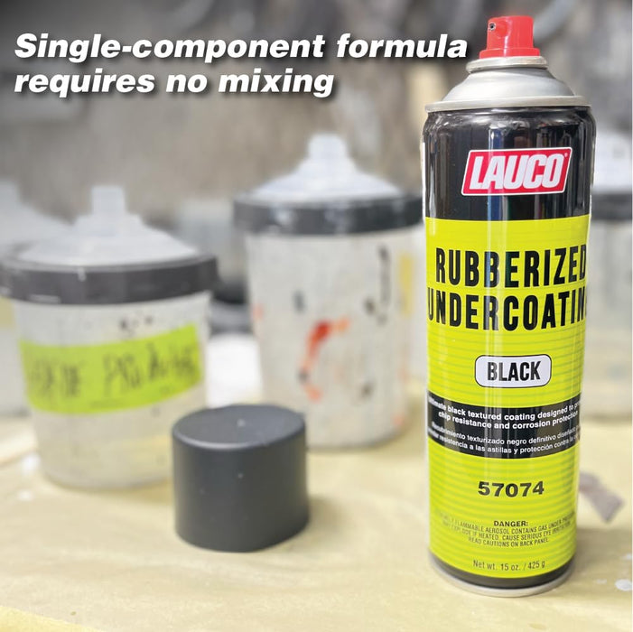 LAUCO Rubberized Undercoating Black 15oz Aerosol Spray Paint Can with Aerosol Spray Gun - Pack of 12 57074