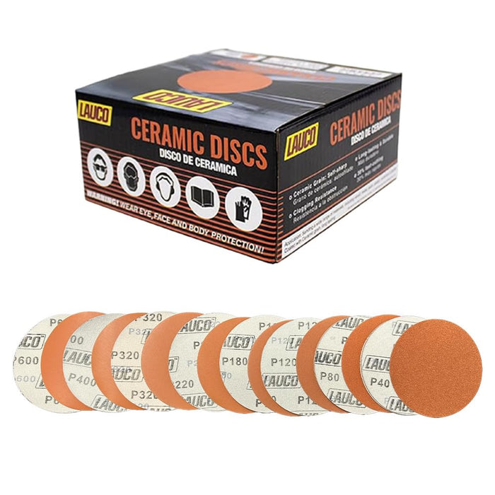 Ceramic Sanding Discs 6 Inch 40 Pack, Hook and Loop Ceramic Sandpaper Discs, P40 P80 P120 P180 P220 P320 P400 P600 Assorted Grit for Wood, Metal, Paint, Plastic and Automotive Sanding 26500
