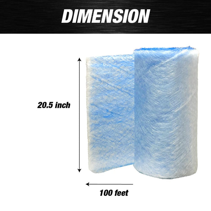 Premium Paint Spray Booth Fiberglass Exhaust Filter Roll - 20.5 Inches x 100 Feet - 18 Gram Heavy-Duty Blue Fiberglass Paint Arrestor - Captures Traps Overspray Paint Particles in Autobody Booths