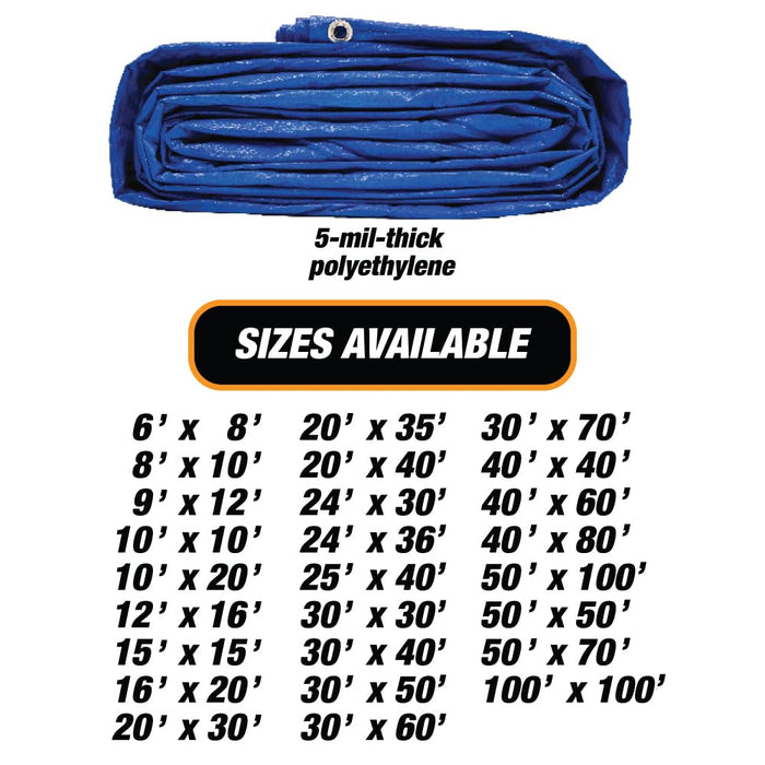 Heavy Duty Blue Tarp - 10ft x 20ft - 5 MIL Multipurpose UV Resistant, Waterproof Protective Tarp Cover with Metal Grommets and Reinforced Edges - for Roof, Camping, Patio, Boat, Car 69527