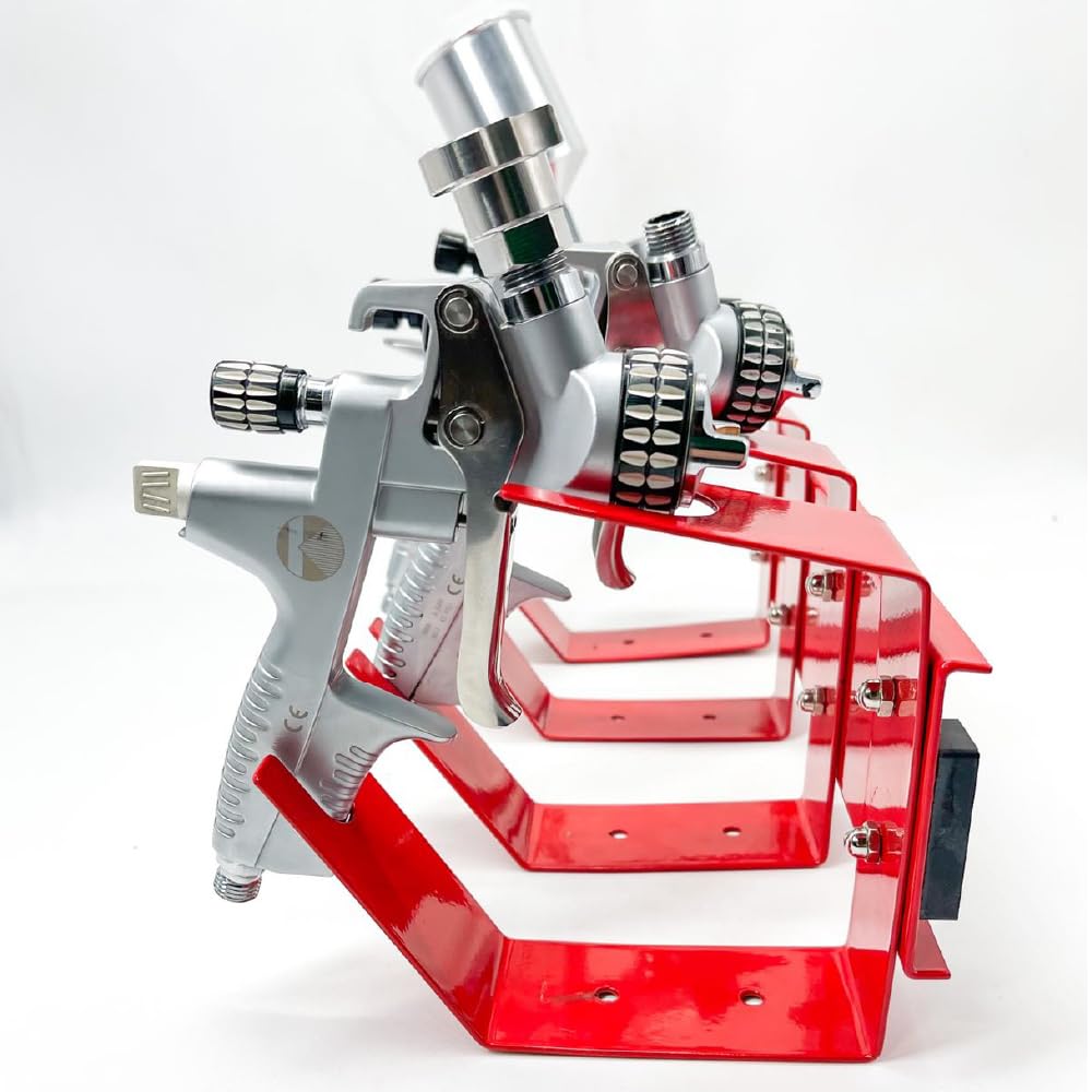 LAUCO Magnetic Paint Spray Gun Holder Stand, Holds 4 Gravity Feed - Attach to Spray Booth Wall, Paint Mix Room, Workstation Cabinet, Body Shop or Garage Wall
