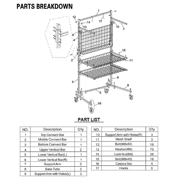 LAUCO Heavy Duty Parts Management Cart – 3-Shelf Rolling Tool Storage Rack with Locking Wheels, Industrial Metal Wire Shelving Unit for Garage, Workshop, Auto Shop, 31" x 41.5" x 74.5" - [7755 A & B]