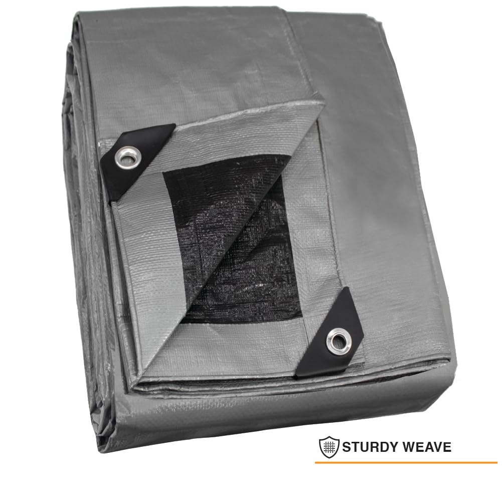 LAUCO Heavy Silver/Black Tarp - 20ft x 30ft - 10 MIL Multipurpose UV Resistant, Waterproof Protective Tarp Cover with Metal Grommets and Reinforced Edges - for Roof, Camping, Patio, Pool, Boat, Car