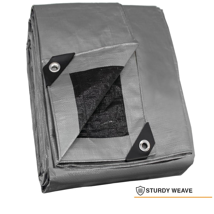 LAUCO Heavy Silver/Black Tarp - 30ft x 40ft - 10 MIL Multipurpose UV Resistant, Waterproof Protective Tarp Cover with Metal Grommets and Reinforced Edges - for Roof, Camping, Patio, Pool, Boat, Car