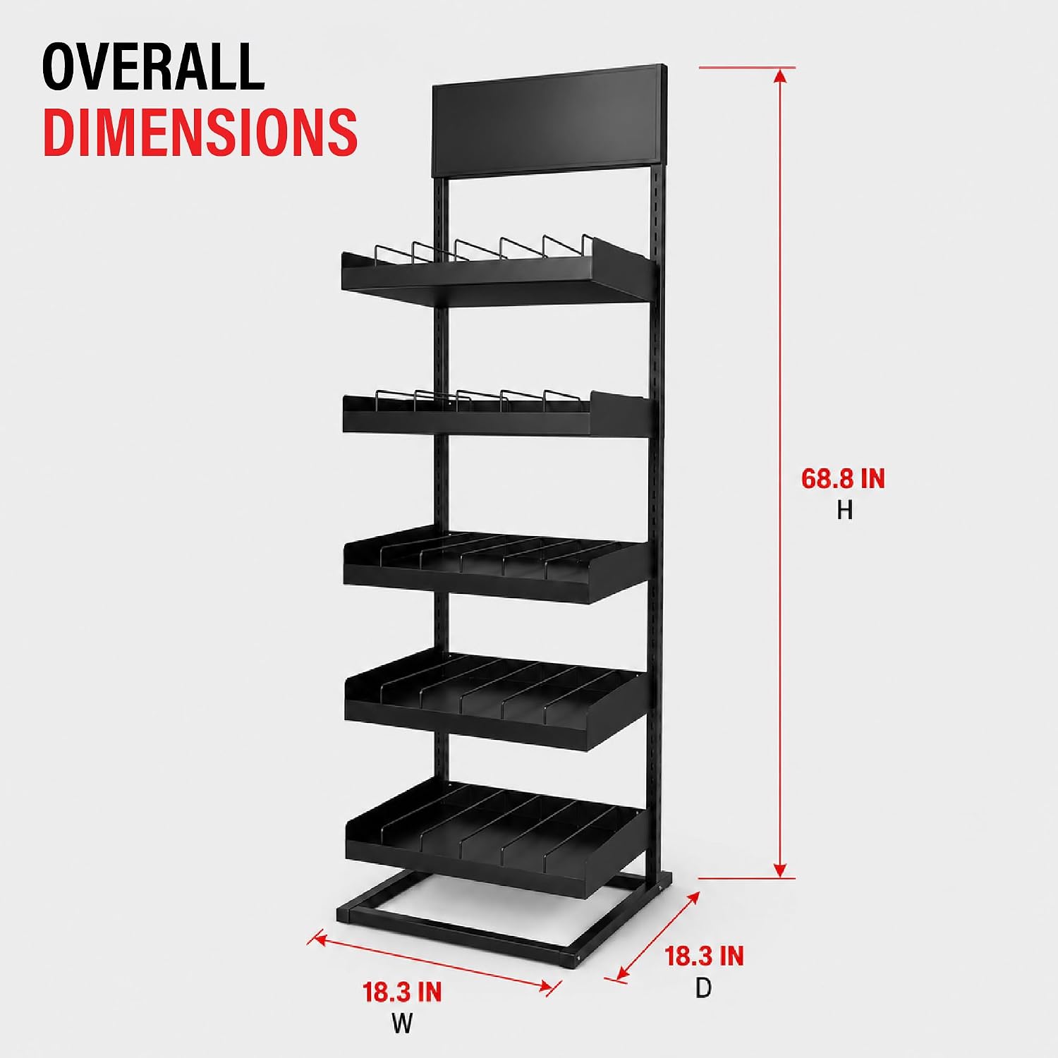 LAUCO Aerosol Rack Assortment Display - Holds up to 150 Aerosol Cans - 5 Tier Spray Paint Can Storage Rack Organizer - 68.8" H x 18.3" L x 18.3" W- 87228