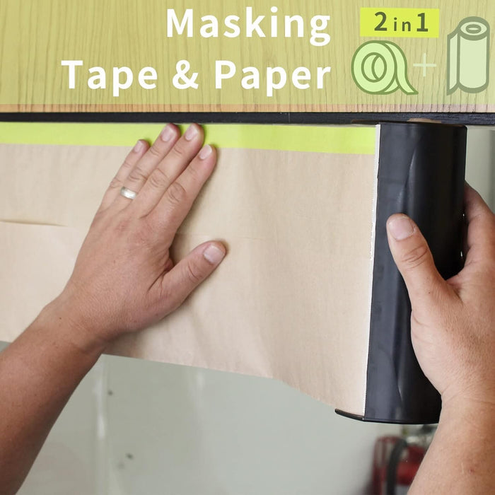 LAUCO Pre-Taped Brown Masking Paper 24" x 50' for Painting Tape and Drape Painters Paper, Paint Adhesive Protective Paper Roll for Car, and Furniture Protection, 1 Roll