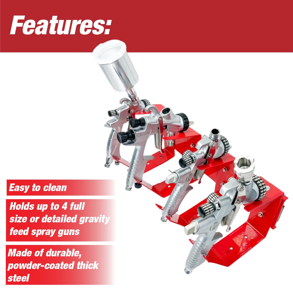 LAUCO Magnetic Paint Spray Gun Holder Stand, Holds 4 Gravity Feed - Attach to Spray Booth Wall, Paint Mix Room, Workstation Cabinet, Body Shop or Garage Wall