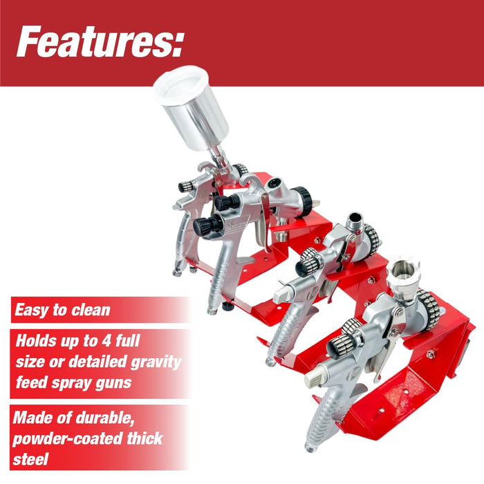 LAUCO Magnetic Paint Spray Gun Holder Stand, Holds 4 Gravity Feed - Attach to Spray Booth Wall, Paint Mix Room, Workstation Cabinet, Body Shop or Garage Wall