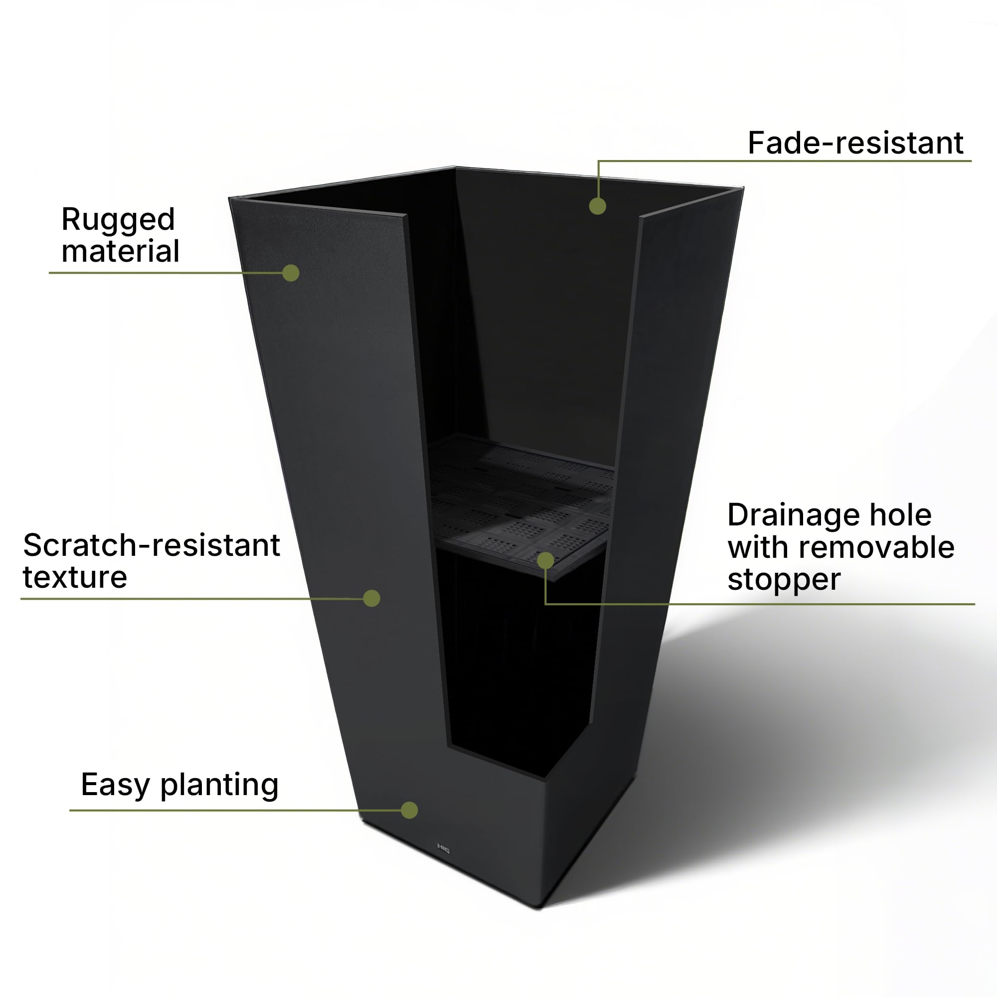 Tall Black Planter 30 Inch Modern Tapered Square Flower Pot for Indoor & Outdoor Use, Durable Plastic, Weatherproof & UV Resistant with Drainage Hole, Large Decorative Plant Container 87295