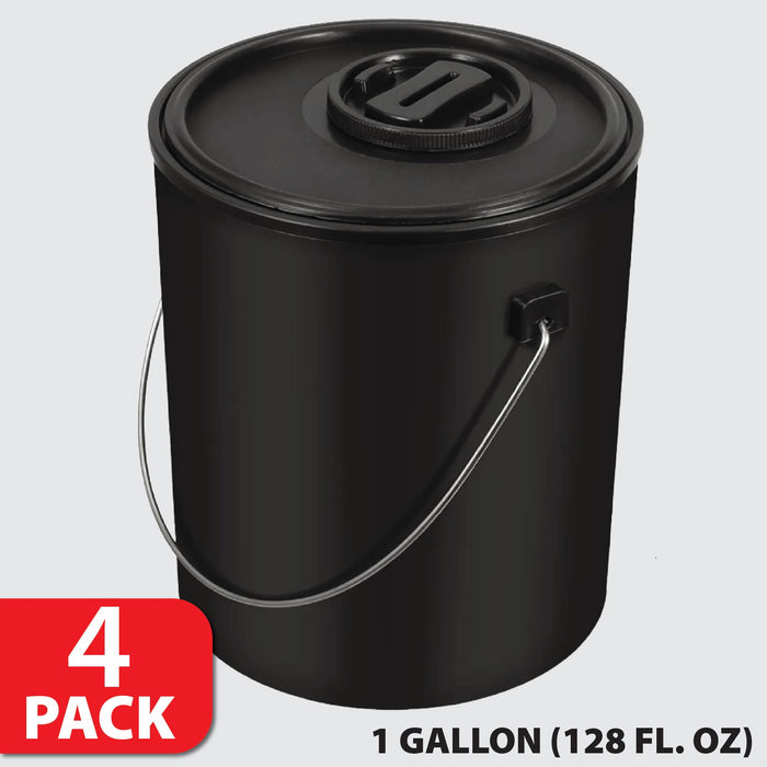 Plastic Paint Can Bucket 1Gal Pack of 4, w/Lid & Handle, Triple Lock Airtight Seal, Touchdown Bucket, Small Pail Triple-Lock Airtight Seal to Minimizing Skimming, Rust, Odor & Chemical Resistant