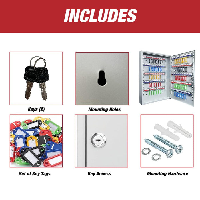 LAUCO 100-Key Wall Mount ﻿Cabinet Box ﻿with Security Key Storage Box Steel, Key Organizer with 100 Colorful Key Tags, ﻿Safe Storage Key Holder Locker Box, Light Grey, 14.96" x 3.15" x 21.65" (100 Key)