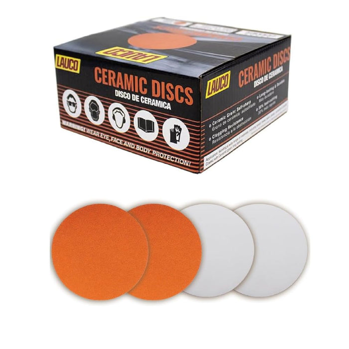 6” Premium Ceramic Orange PSA Discs - 80 Grit (Box of 50) - No Hole, self Adhesive Random Orbital Sander Discs for Sanding Polishing on Fiberglass, Metal, Wood (GRIT 80)