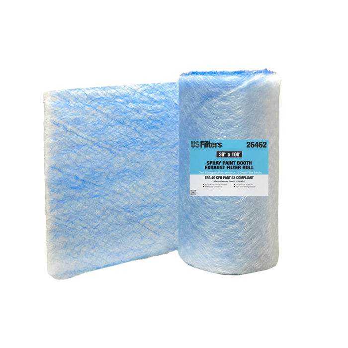 LAUCO Premium Paint Spray Booth Exhaust Filter Roll - 30 Inches x 100 Feet - 18 Gram Heavy-Duty Blue Fiberglass Paint Arrestor - Captures Traps Overspray Paint Particles in Autobody Booths 26462