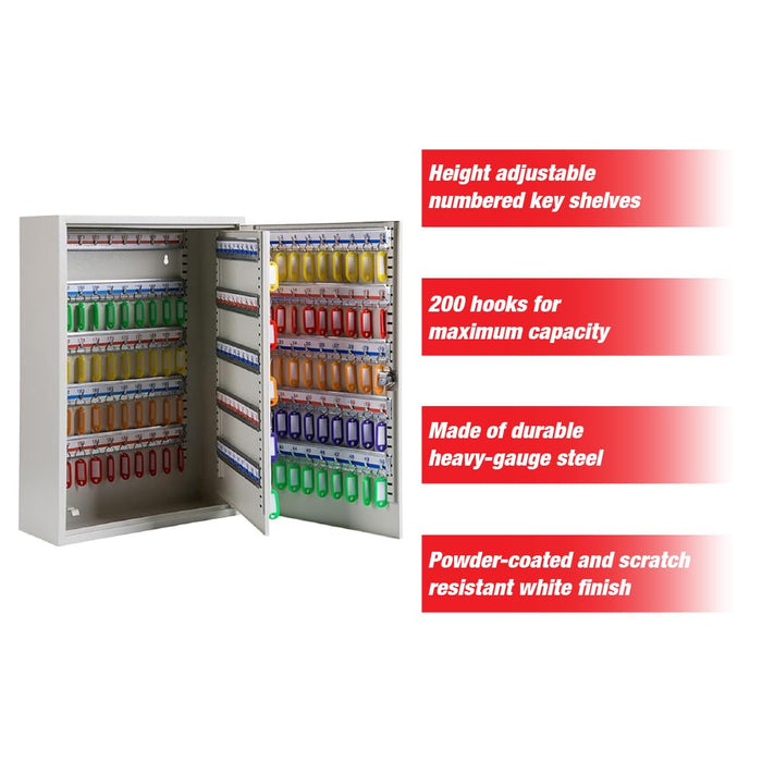 LAUCO 200-Key Wall Mount ﻿Cabinet Box ﻿with Security Key Storage Box Steel, Key Organizer with 200 Colorful Key Tags, ﻿Safe Storage Key Holder Locker Box, Light Grey, 14.96" x 6.15" x 21.65"