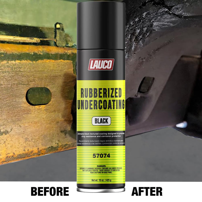 LAUCO Rubberized Undercoating Black Aerosol Spray – 15 Oz Can, Protective Coating for Metal, Plastic & Vehicle Undercarriage – Sound Deadener & Rust Protection (57074)