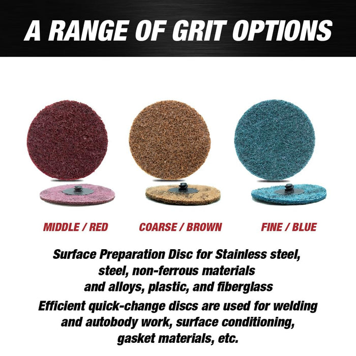 Lauco 3" Diameter Quick Change Nylon Surface Conditioning Discs - Red Middle Sanding Grit (Box of 25) - Sanding Polishing Paint Removal with Male R-Type Backing, Quick Change Roll Lock Connection