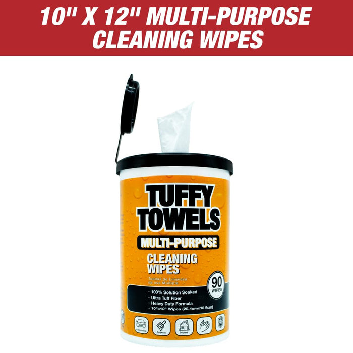 LAUCO Tuffy Scrub Cleaning Wipes – 90 Count (10" x 12") – Heavy Duty & Multi-Purpose Hand and Surface Towels for Industrial, Shop, Auto & Home Use (8 Pack, Multi-Purpose)