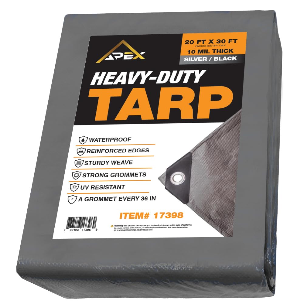 LAUCO Heavy Silver/Black Tarp - 20ft x 30ft - 10 MIL Multipurpose UV Resistant, Waterproof Protective Tarp Cover with Metal Grommets and Reinforced Edges - for Roof, Camping, Patio, Pool, Boat, Car