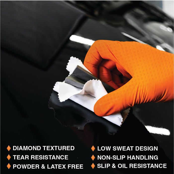 Heavy Duty 8-Mil Industrial Orange Nitrile Gloves with Raised Diamond Texture, Medium, Latex Free, Powder Free, Pack of 1000 (10 Boxes) 87284