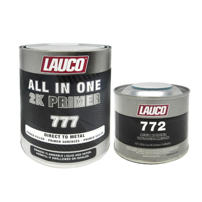 LAUCO All-In-One Direct-to-Metal (DTM) 2K Urethane Primer Surfacer Kit (Gray, 1 Liter) with Medium Hardener/Activator (8 oz) – High Build Filler/Sealer (4:1 Mix) 722