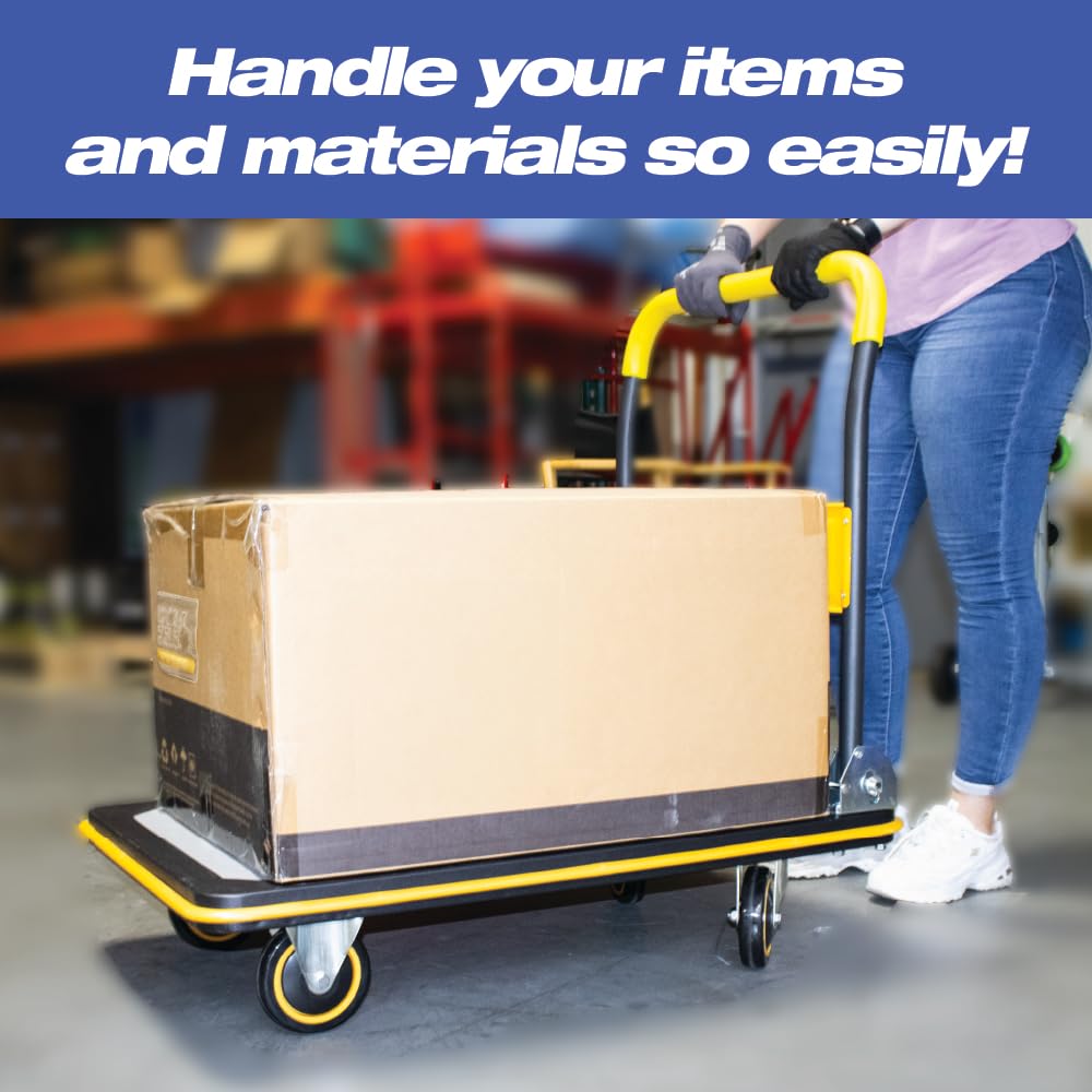 LAUCO Heavy Duty Foldable Push Cart Dolly, Flat Bed Cart, Push Dolly, Platform Cart w/Wheels, Moving Platform Hand Truck, Foldable for Easy Storage and 360 Degree Swivel Wheels, Flat Carts (660 Lbs)