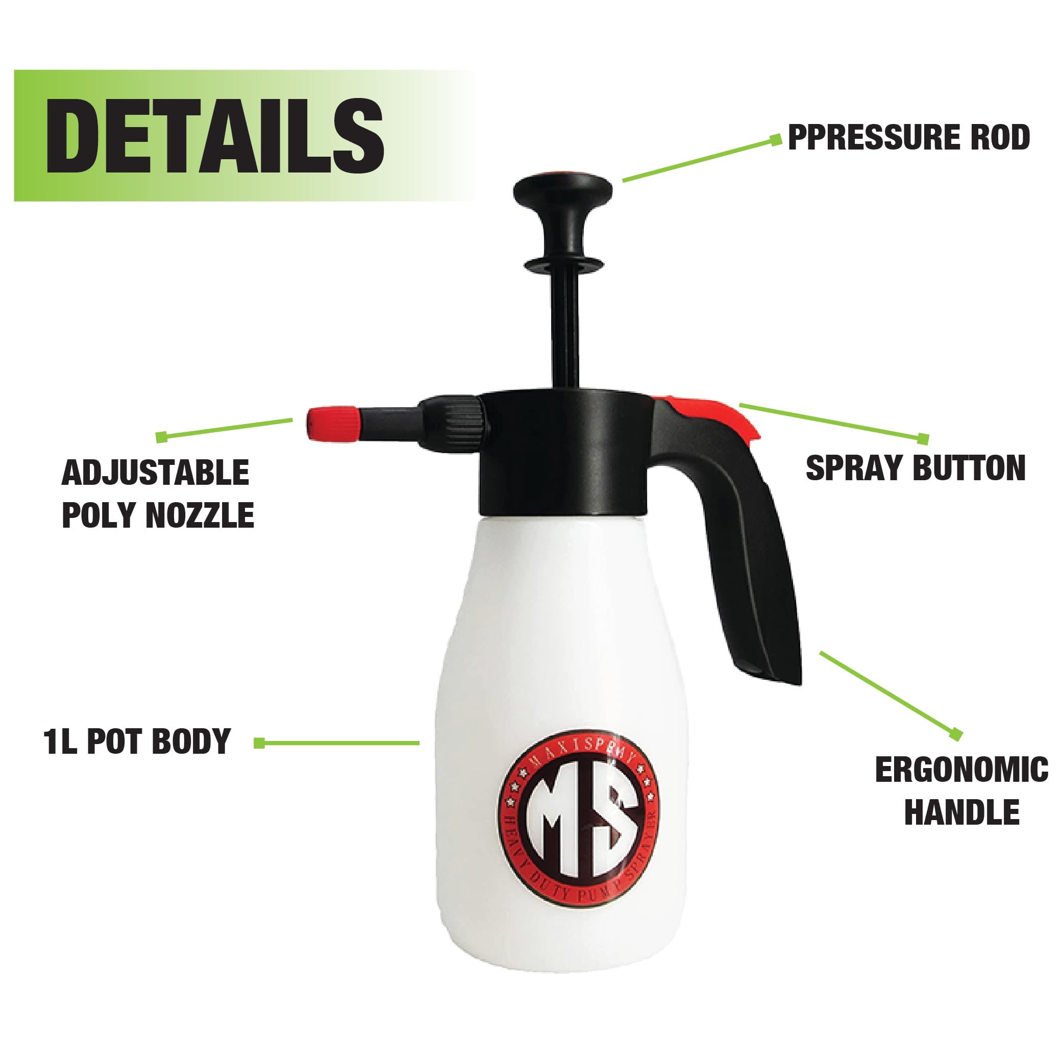 Maxi-Spray Pressure Sprayer Pump Bottle Perfect for Gardening, Fertilizing, Cleaning & General Use Spraying & Car Detailing 1L (6 Pack) 39115