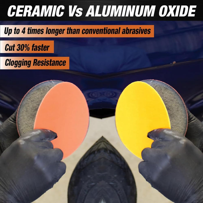 6” Premium Ceramic Orange PSA Discs - 320 Grit (Box of 50) - No Hole, self Adhesive Random Orbital Sander Discs for Sanding Polishing on Fiberglass, Metal, Wood (GRIT 320)