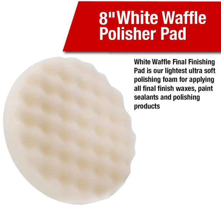 LAUCO White Foam Waffle Buffing Pad – 8” Single-Sided Polishing & Waxing Pad – Final Finish for High-Gloss Shine – Hook & Loop Backing (203.2 mm) – 1 Pack 8997