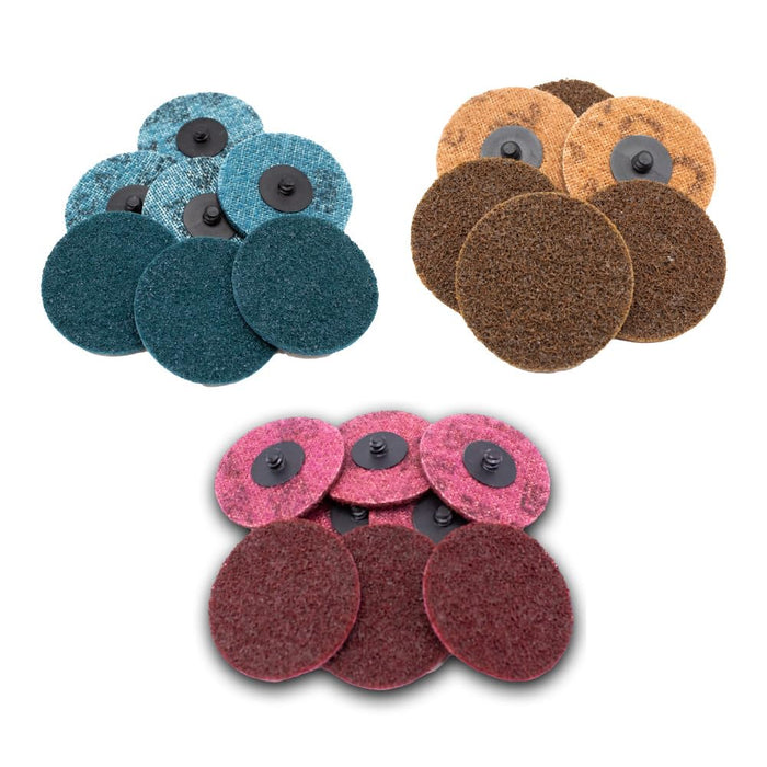 Lauco 3" Diameter Quick Change Nylon Surface Conditioning Discs - Red Middle Sanding Grit (Box of 25) - Sanding Polishing Paint Removal with Male R-Type Backing, Quick Change Roll Lock Connection