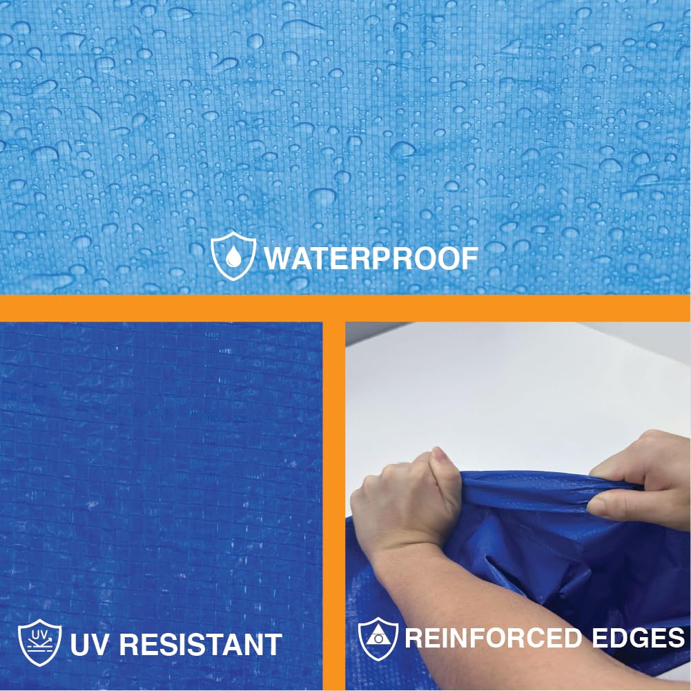 Heavy Duty Blue Tarp - 6ft x 8ft 5 MIL Multipurpose UV Resistant, Waterproof Protective Tarp Cover with Metal Grommets and Reinforced Edges - for Roof, Camping, Patio, Boat, Car 69522