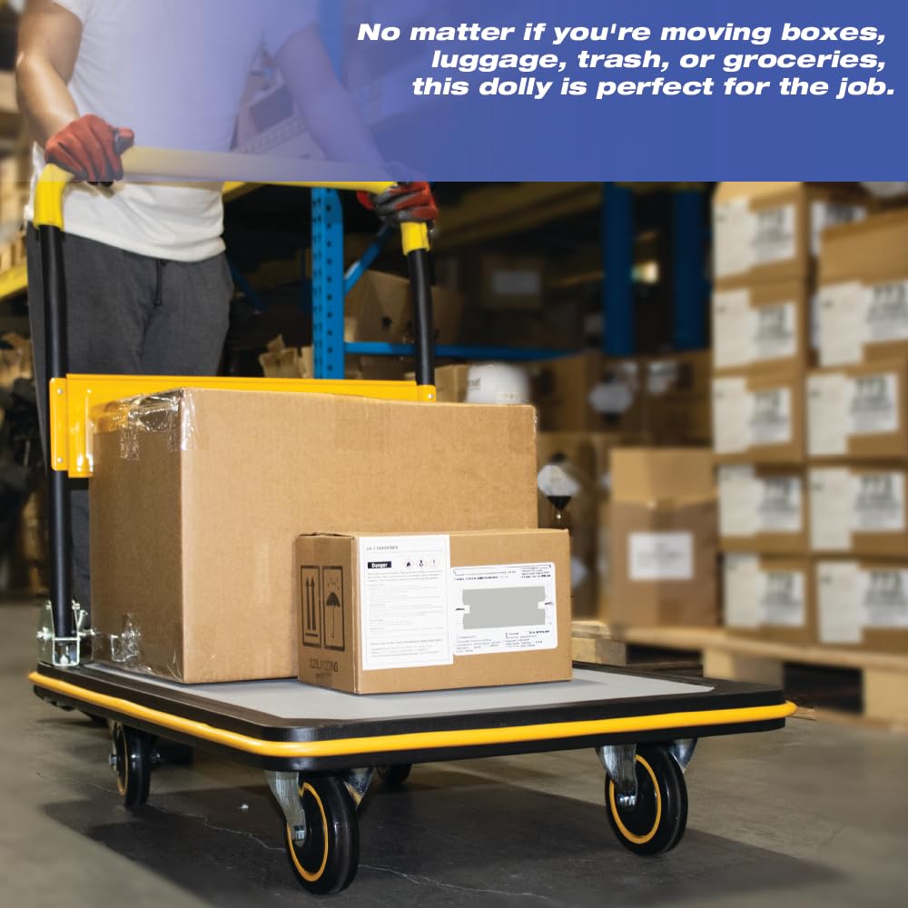 LAUCO Heavy Duty Foldable Push Cart Dolly, Flat Bed Cart, Push Dolly, Platform Cart w/Wheels, Moving Platform Hand Truck, Foldable for Easy Storage and 360 Degree Swivel Wheels, Flat Carts (660 Lbs)
