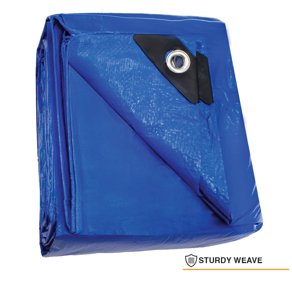 Heavy Duty Blue Tarp - 6ft x 8ft 5 MIL Multipurpose UV Resistant, Waterproof Protective Tarp Cover with Metal Grommets and Reinforced Edges - for Roof, Camping, Patio, Boat, Car 69522