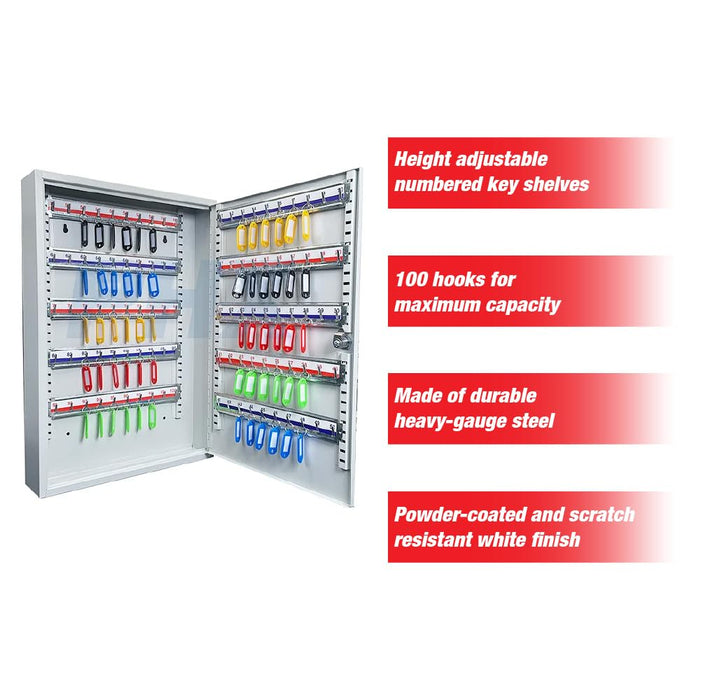 LAUCO 100-Key Wall Mount ﻿Cabinet Box ﻿with Security Key Storage Box Steel, Key Organizer with 100 Colorful Key Tags, ﻿Safe Storage Key Holder Locker Box, Light Grey, 14.96" x 3.15" x 21.65" (100 Key)