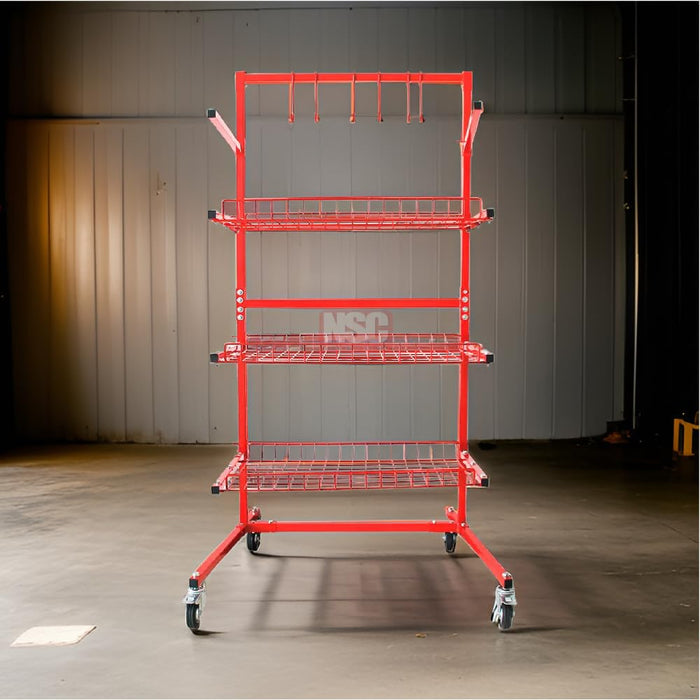 LAUCO Heavy Duty Parts Management Cart – 3-Shelf Rolling Tool Storage Rack with Locking Wheels, Industrial Metal Wire Shelving Unit for Garage, Workshop, Auto Shop, 31" x 41.5" x 74.5" - [7755 A & B]