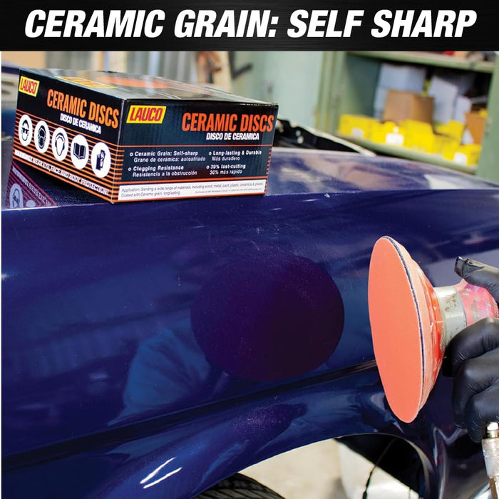 6” Premium Ceramic Orange PSA Discs - 320 Grit (Box of 50) - No Hole, self Adhesive Random Orbital Sander Discs for Sanding Polishing on Fiberglass, Metal, Wood (GRIT 320)