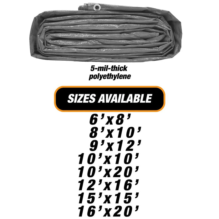 Heavy Duty Tarp 5 MIL Multipurpose UV Resistant, Waterproof Protective Tarp Cover with Metal Grommets and Reinforced Edges - for Roof, Camping, Patio, Boat, Car (Silver/Black, 9ft x 12 ft) 69589